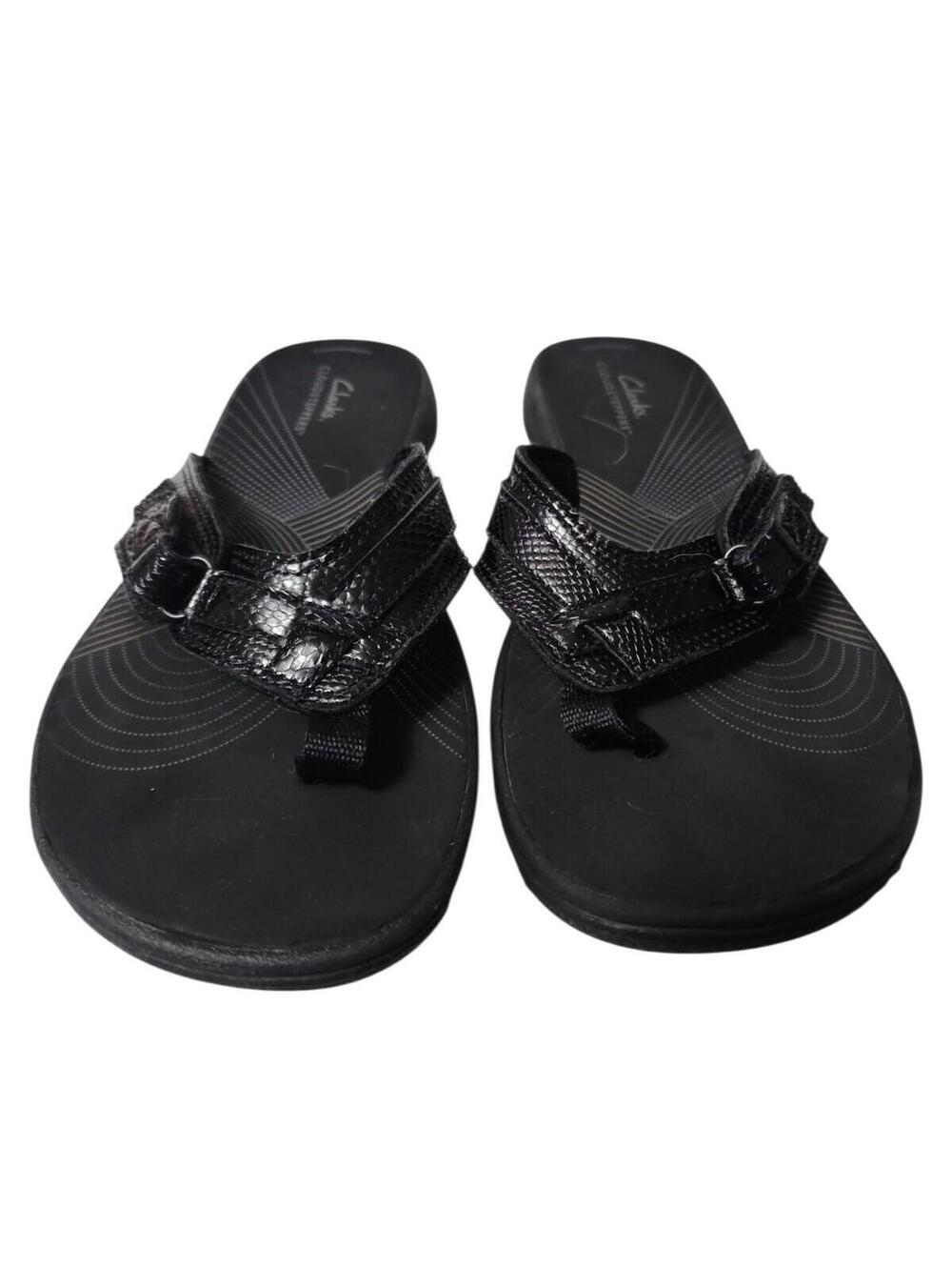 Clarks Cloudsteppers Brinkley Jazz Black Patent Flip Flops Thong Sandals Sz 9
